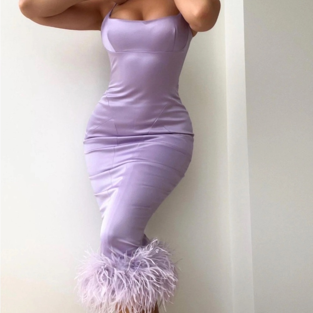 House Of Cb Helena Purple Feather Trim Dress Gem